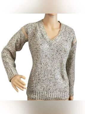Vintage Huk-a-poo V-neck Long Sleeve Sweater Beige Gray Heathered Size Medium